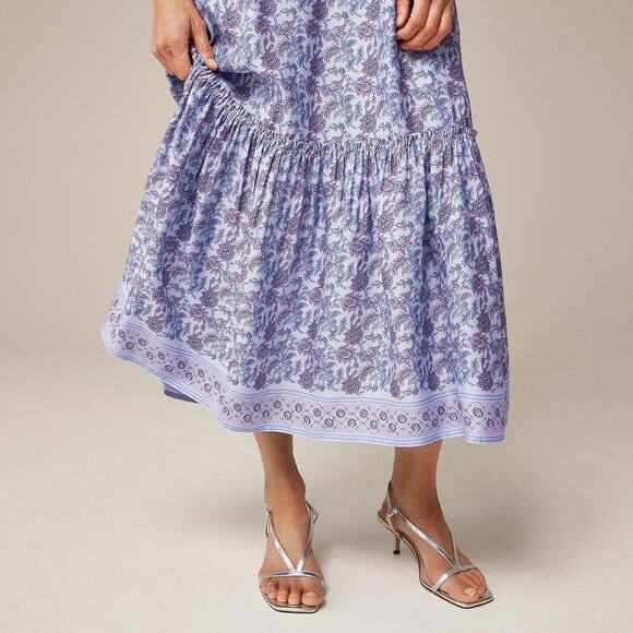 NWT J Crew Tiered Tie-Waist Dress in Dusty Periwinkle Block Print S - Picture 3 of 3